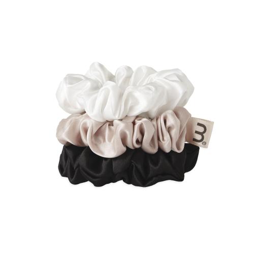 SILK SCRUNCHIES Набор средних шелковых резинок WHITE-NUDE-BLACK