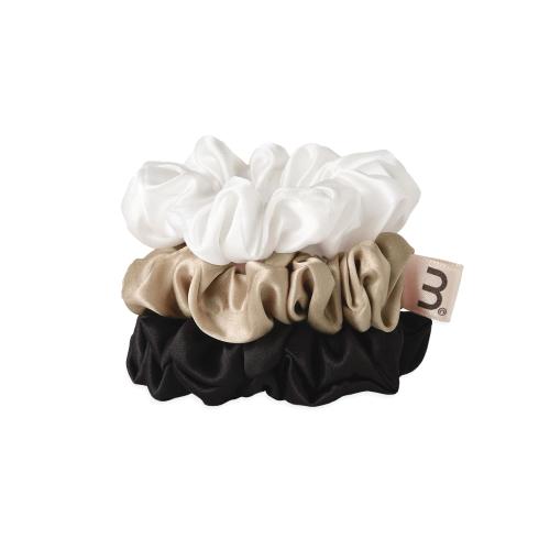 SILK SCRUNCHIES Набор средних шелковых резинок WHITE-BEIGE-BLACK
